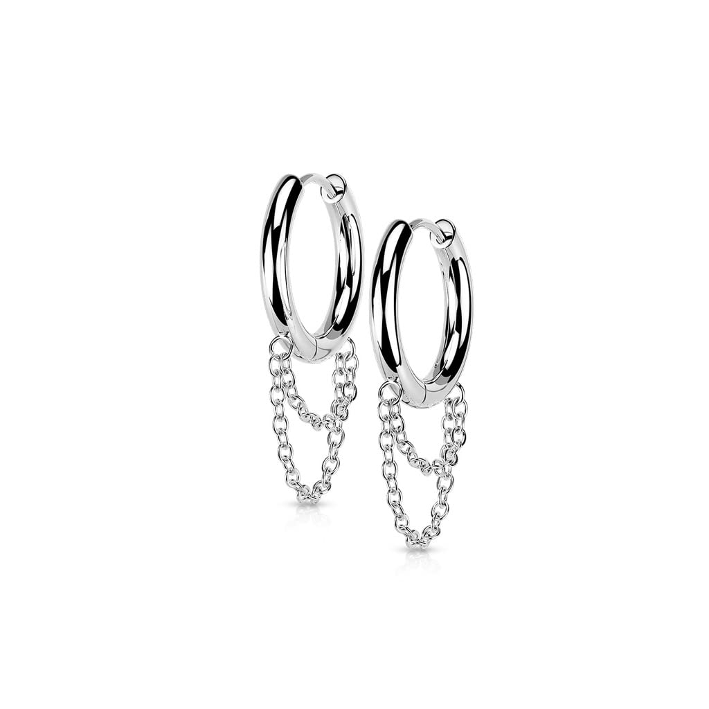 1 Paar Damen Creole Doppel-Kette Anhänger Ohrringe Silber Gold Schwarz