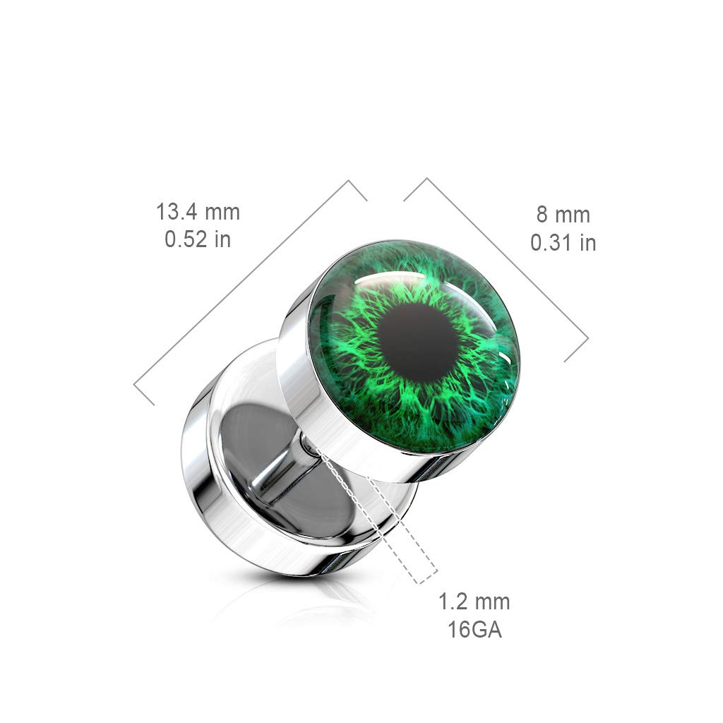 Fake Ohrplug Auge Ohrpiercing Ohrschmuck Chirurgenstahl Schraubverschluss Silber Blau Grün Rot 8mm