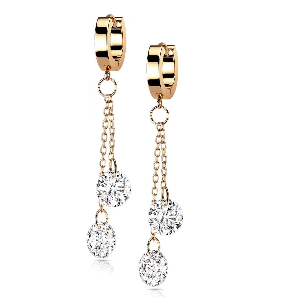 1 Paar Damen Creolen Ohrhänger Kettenanhänger 2 runde Zirkonia Clear Ohrringe Ohrstecker Silber Gold Schwarz Roségold