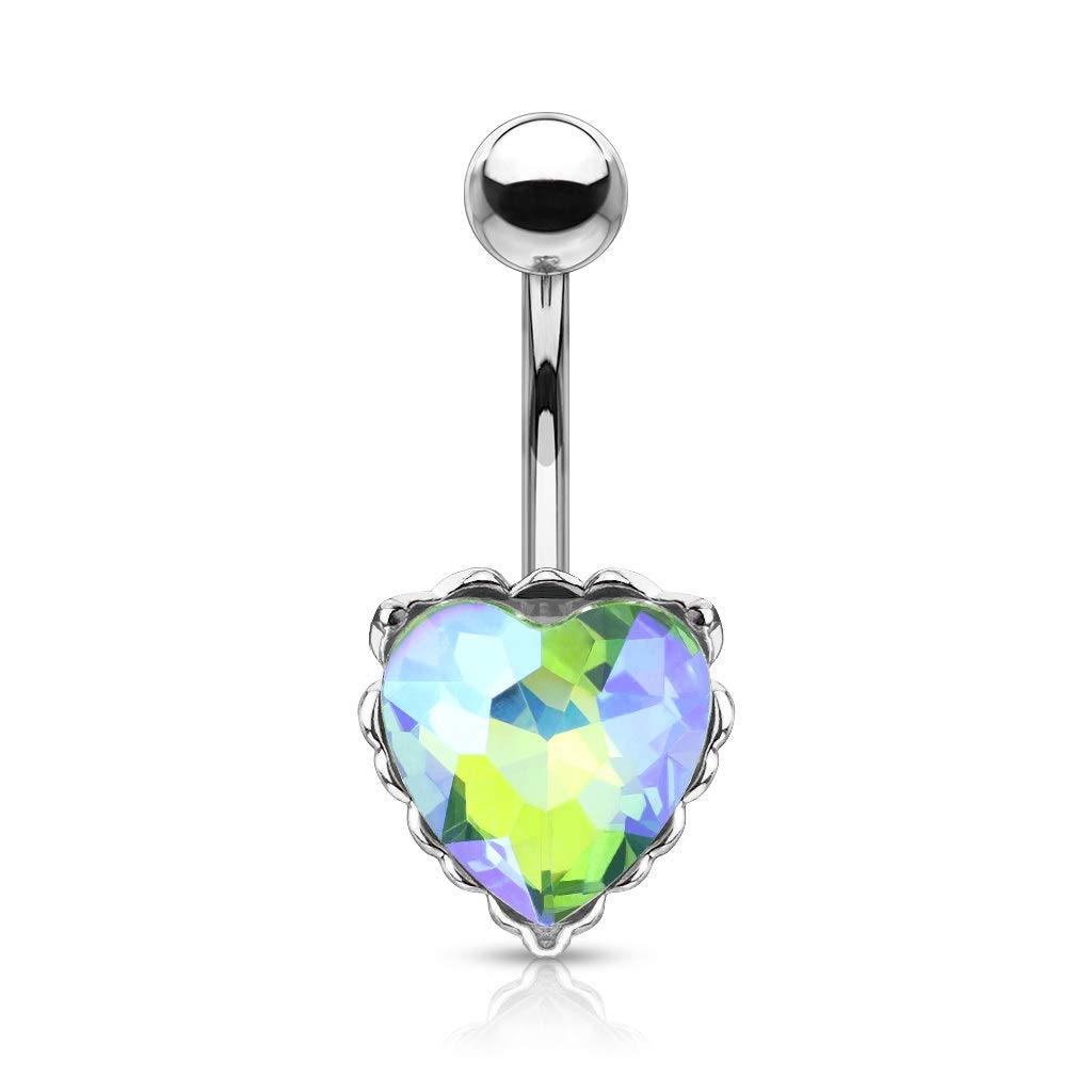 Bauchnabelpiercing Regenbogen-Effekt Kristall Herz Nabelpiercing Chirurgenstahl Bananabell viele Farben Stab 1,6/10mm