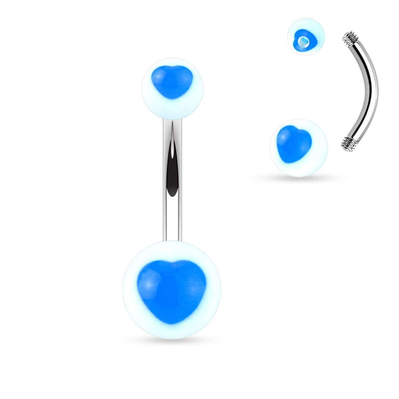 Bauchnabelpiercing UV Herz Nabelpiercing ACRYL-Kugeln Bananabell Edelstahl Stab-Dicke 1,6mm Stab-länge 10mm