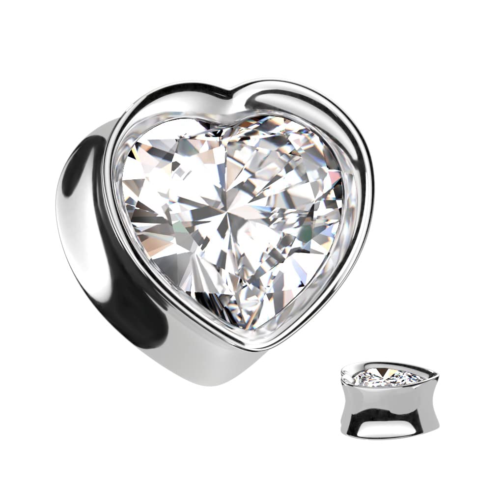 Ohrtunnel Silber Schwarz Herz Zirkonia Clear Bunt Chirurgenstahl Ohrpiercing Ohrschmuck Plug Sattelverschluss 8-16mm