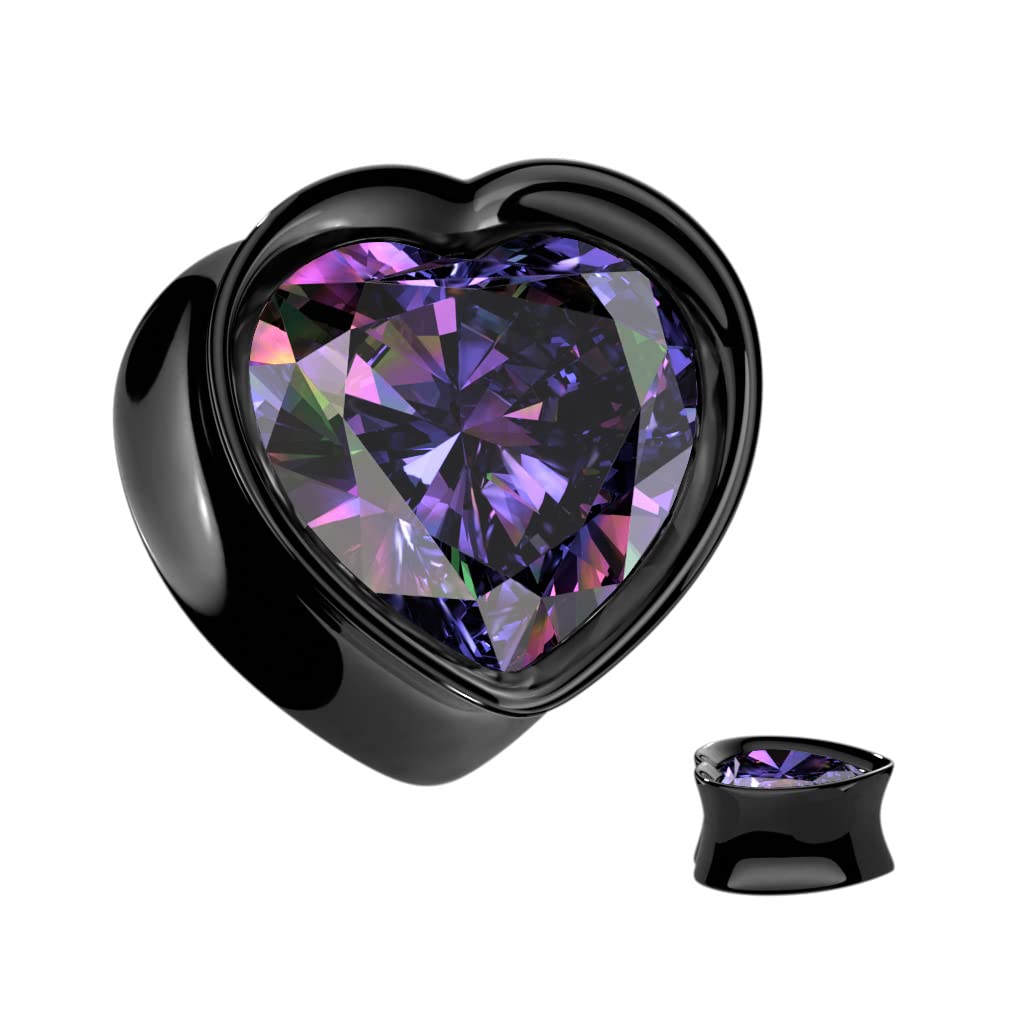 Ohrtunnel Silber Schwarz Herz Zirkonia Clear Bunt Chirurgenstahl Ohrpiercing Ohrschmuck Plug Sattelverschluss 8-16mm