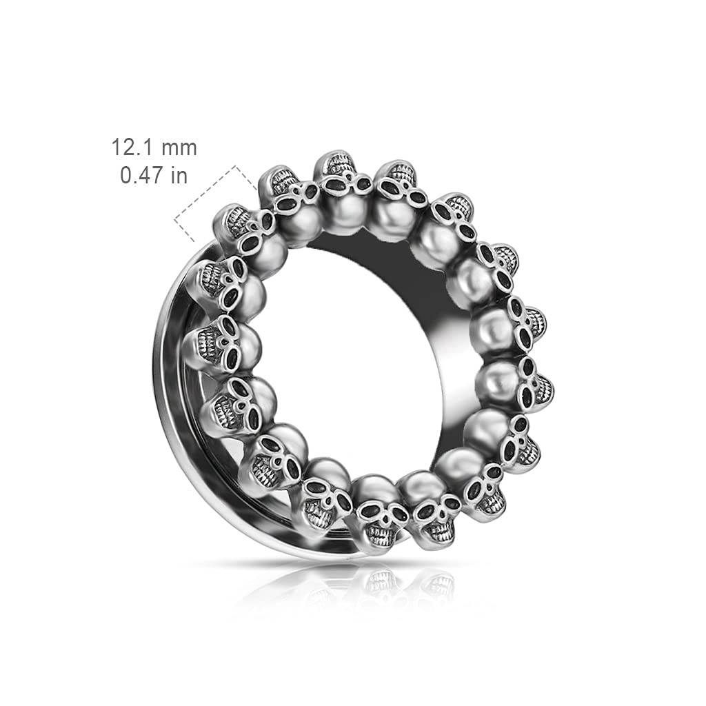 Ohrtunnel Silber Totenkopf-Kreis Chirurgenstahl Ohrpiercing Ohrschmuck Plug Screw Fit Flesh Schraubverschluss 6-25mm