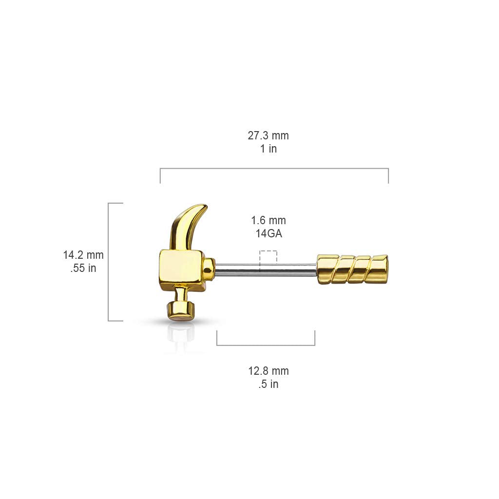 Brustwarzenpiercing Hammer Brustpiercing Intimpiercing Nippelpiercing Chirurgenstahl Gold Schwarz Silber Stab 1,6/12mm