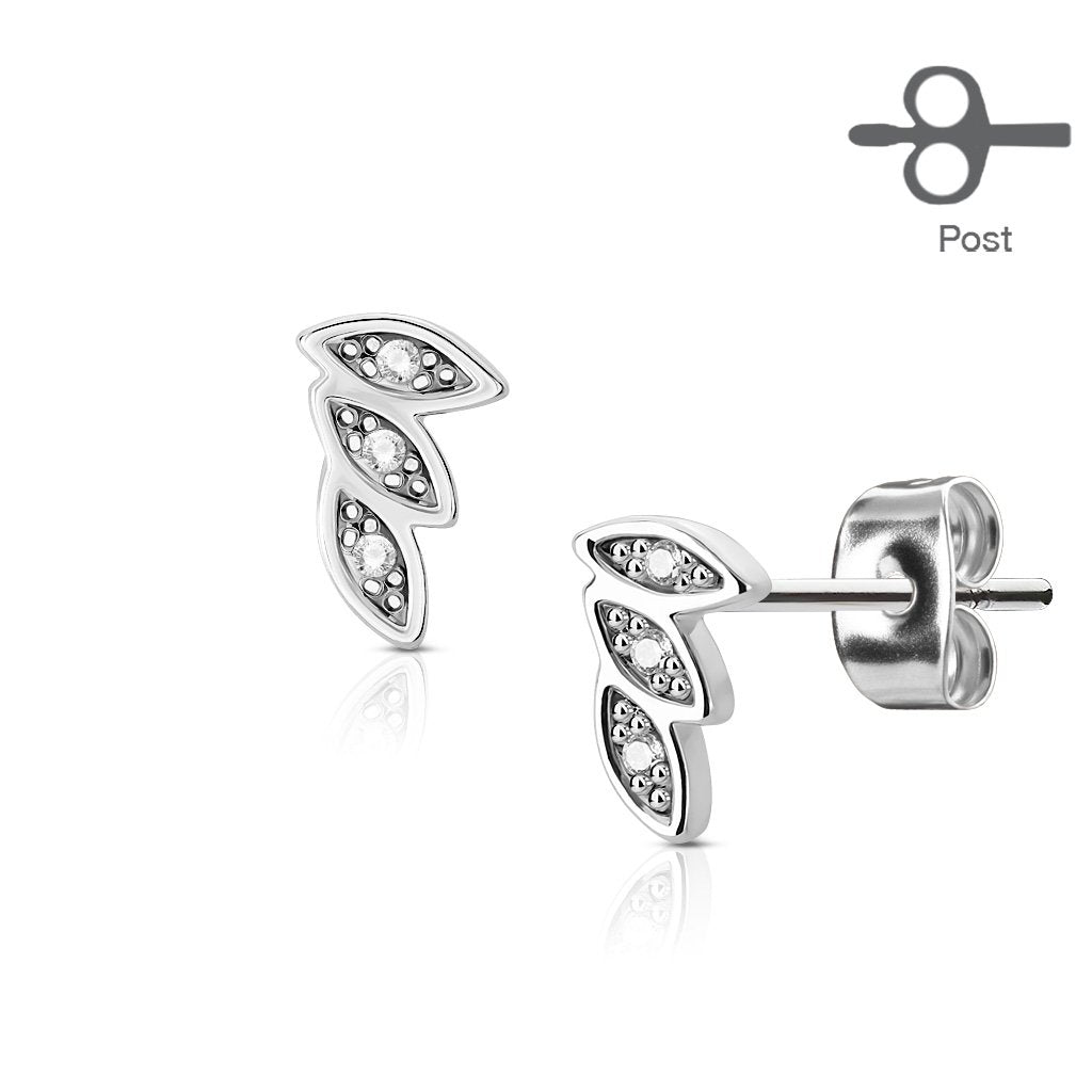 1 Paar Ohrringe Set Stecker Edelstahl Chirurgenstahl 3 Blaetter Leaves clear Zirkonia gold silber roségold
