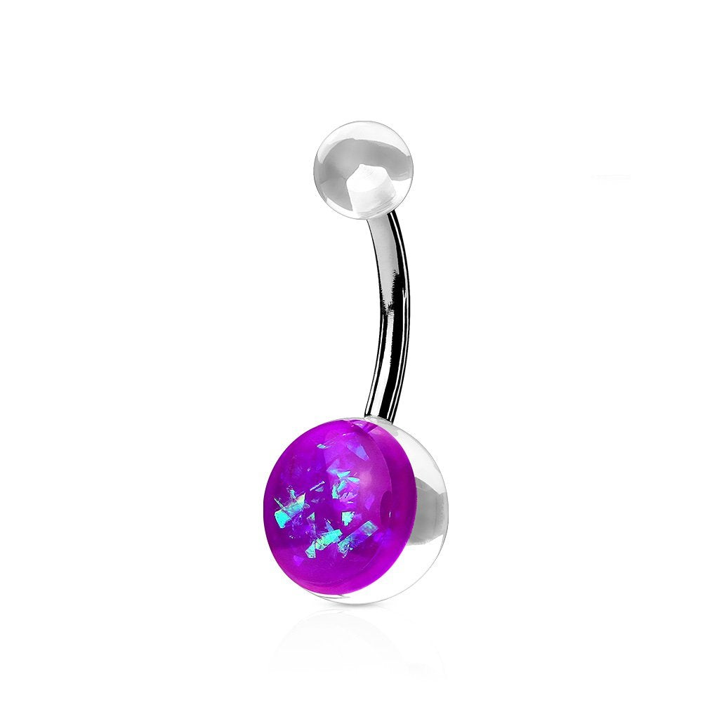 Bauchnabelpiercing Glitzer-OPAL1,6mm 10mm Nabelpiercing Chirurgenstahl Bananabell Acryl Silber Lila Blau Clear Grün Pink Aqua Rot