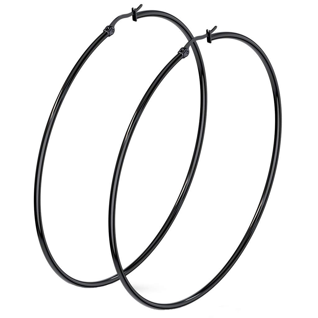 1 Paar Damen CREOLEN Ohrringe Ohrstecker Chirurgenstahl Schwarz 10 15 20 25 30 35 40 45 50 55 60 65 70 75 mm