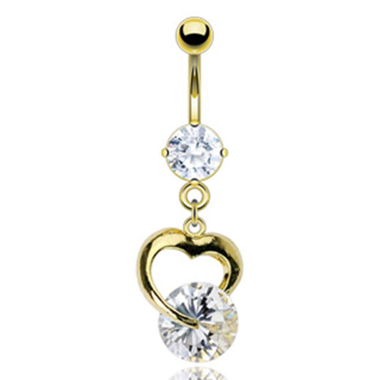 Bauchnabelpiercing Anhänger Herz 1,6mm 10mm Stab Nabelpiercing Edelstahl Chirurgenstahl Bananabell Zirkonia 14 Karat vergoldet