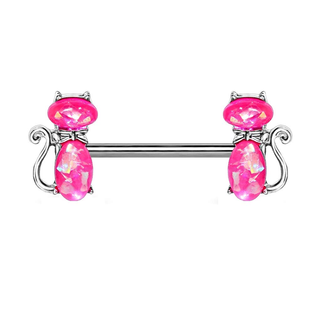 Brustwarzenpiercing Glitzer-Opal Katze Brustpiercing Nippelpiercing Chirurgenstahl Silber Pink Weiß Stab 1,6/14mm