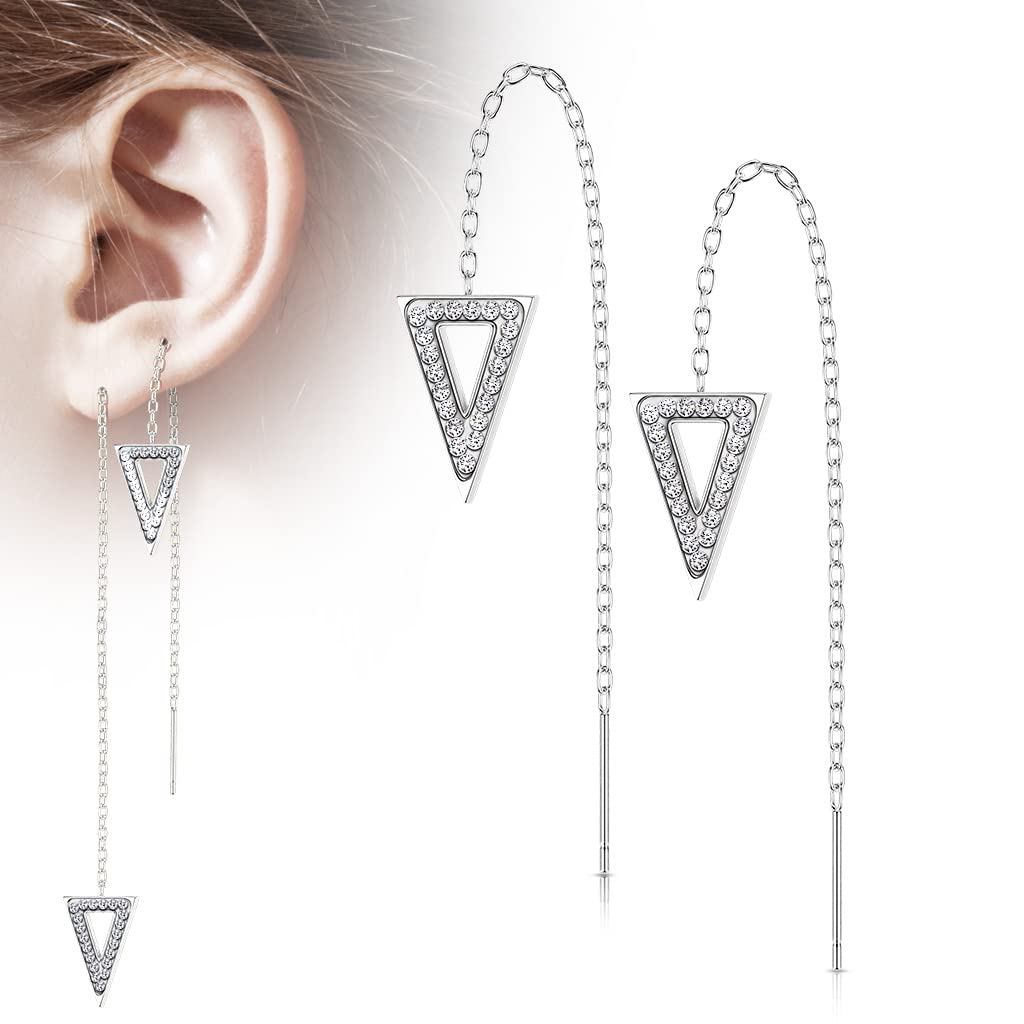 1 Paar Damen Ohrringe Durchzieher Kristall Pavé Clear Dreieck-Anhänger Ohrringe Ohrstecker Chirurgenstahl Silber Gold Roségold
