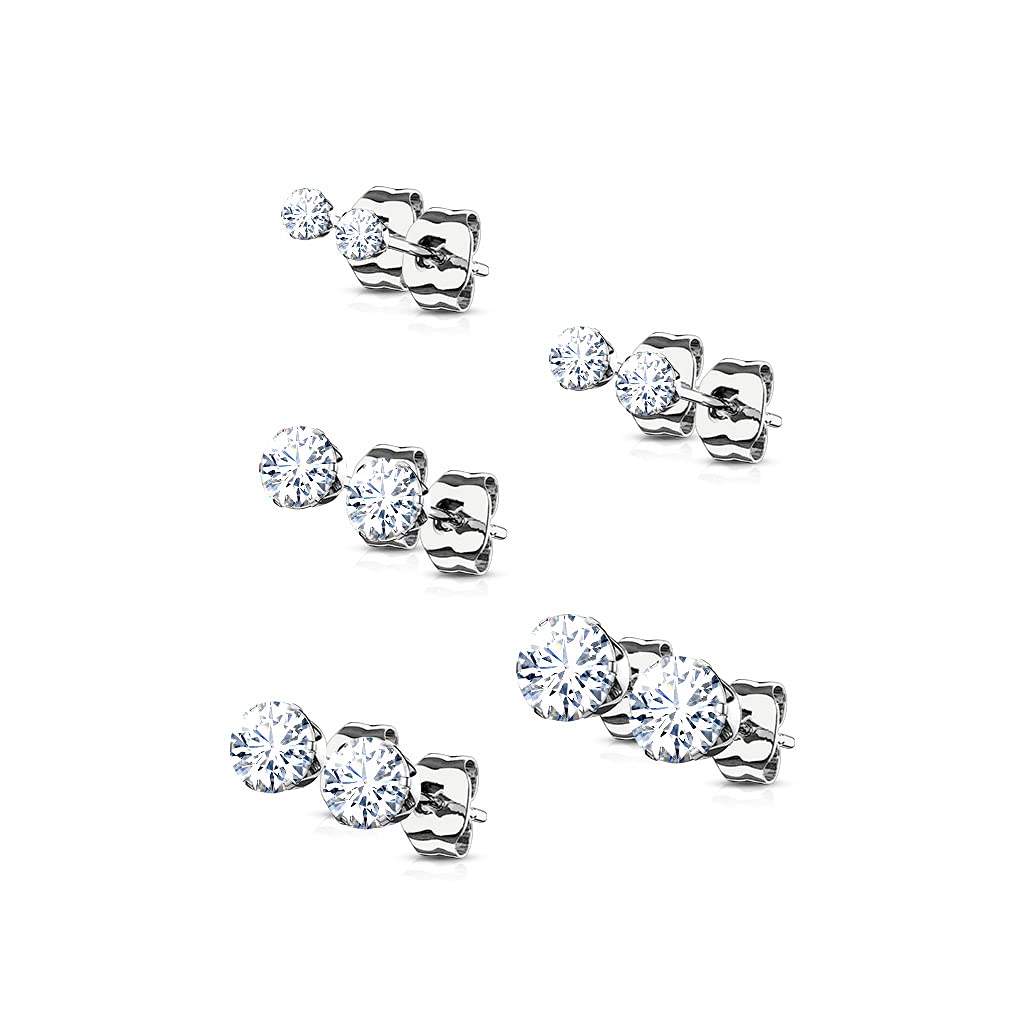 5 Paar Ohringe Runder Zirkonia 3mm 4mm 5mm 6mm 7mm Ohrringe Ohrstecker Chirurgenstahl Silber Gold Schwarz