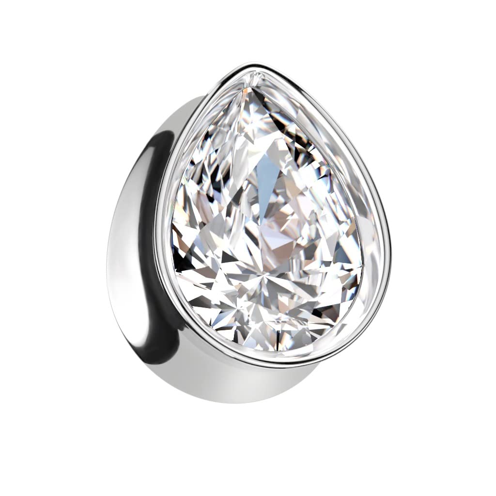 Ohrtunnel Silber Gold Tränen-tropfen Zirkonia Clear Chirurgenstahl Ohrpiercing Ohrschmuck Plug Sattelverschluss 8-16mm