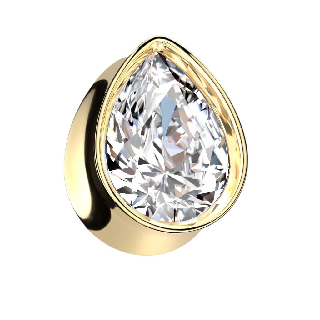 Ohrtunnel Silber Gold Tränen-tropfen Zirkonia Clear Chirurgenstahl Ohrpiercing Ohrschmuck Plug Sattelverschluss 8-16mm