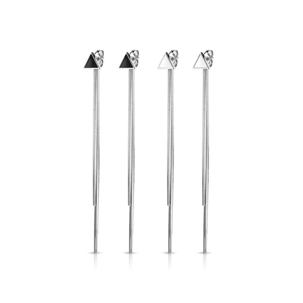 1 Paar Damen Ohrringe Enamel Dreieck 6mm Ketten Anhänger e Ohrstecker Chirurgenstahl Weiß Schwarz Silber Länge 65,7mm