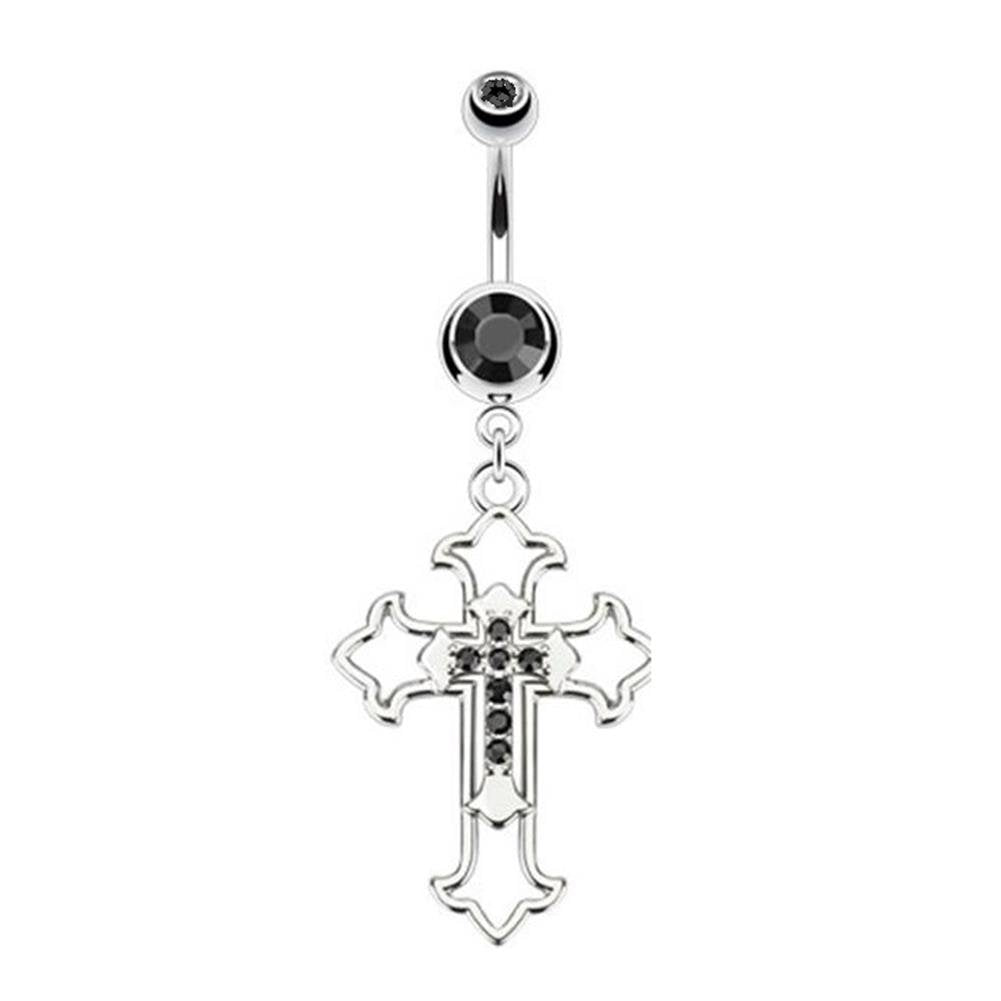 Bauchnabelpiercing Kreuz Anhänger 1,6mm 10mm Nabelpiercing Edelstahl Chirurgenstahl Bananabell Zirkonia Silber Clear Schwarz