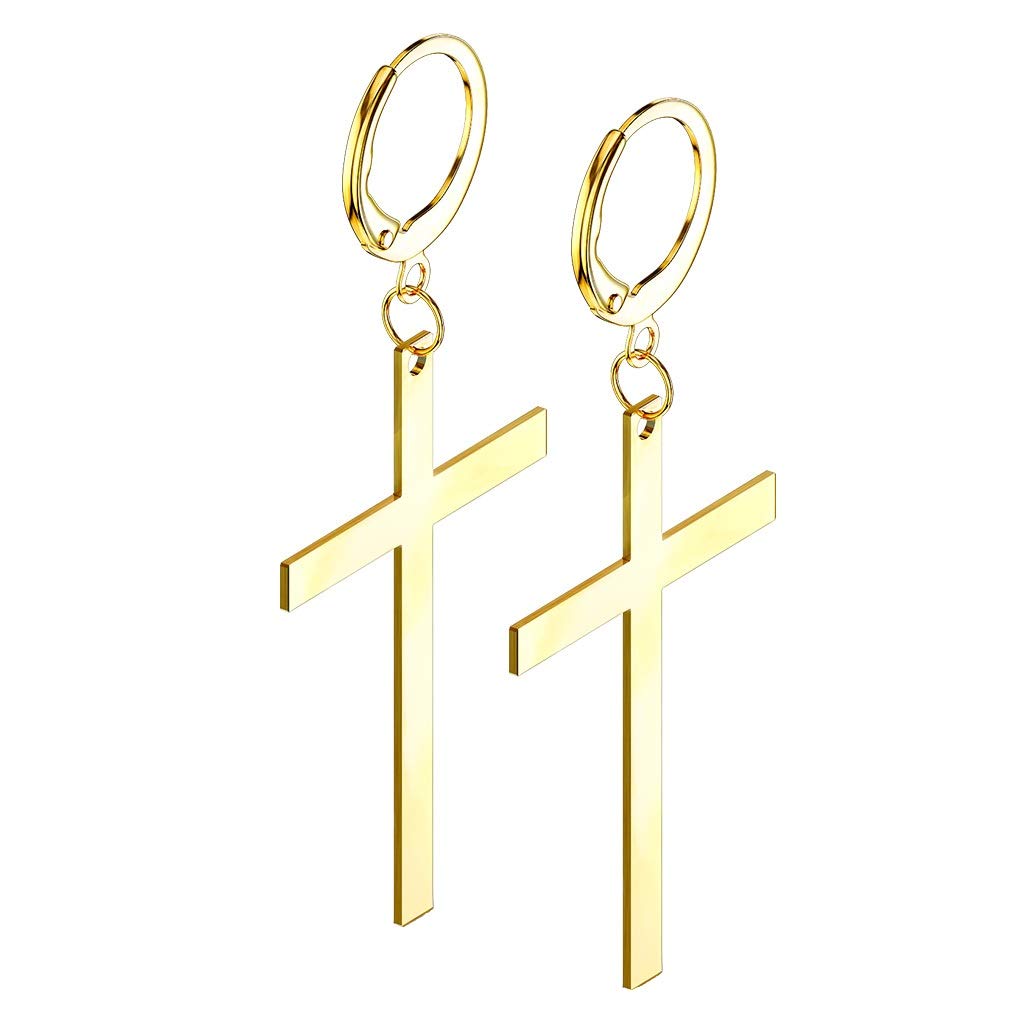 1 Paar Damen Creole großes Kreuz Anhänger Ohrringe Ohring Chirurgenstahl Klappverschluss Silber Gold Schwarz