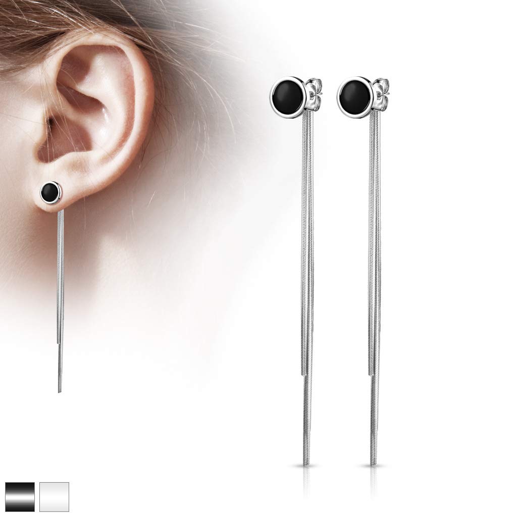 1 Paar Damen Ohrringe Enamel Kreis 8mm Ketten Anhänger e Ohrstecker Chirurgenstahl Weiß Schwarz Silber Länge 65,7mm