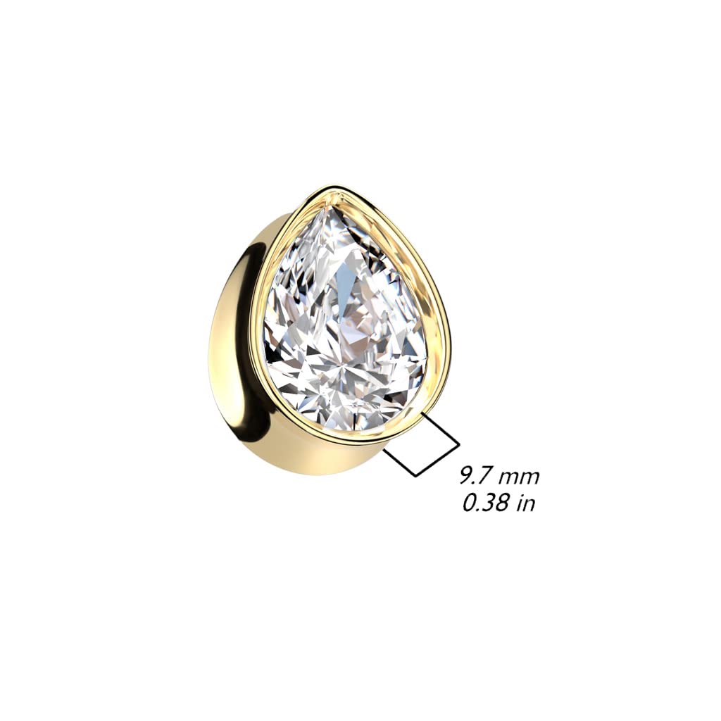 Ohrtunnel Silber Gold Tränen-tropfen Zirkonia Clear Chirurgenstahl Ohrpiercing Ohrschmuck Plug Sattelverschluss 8-16mm