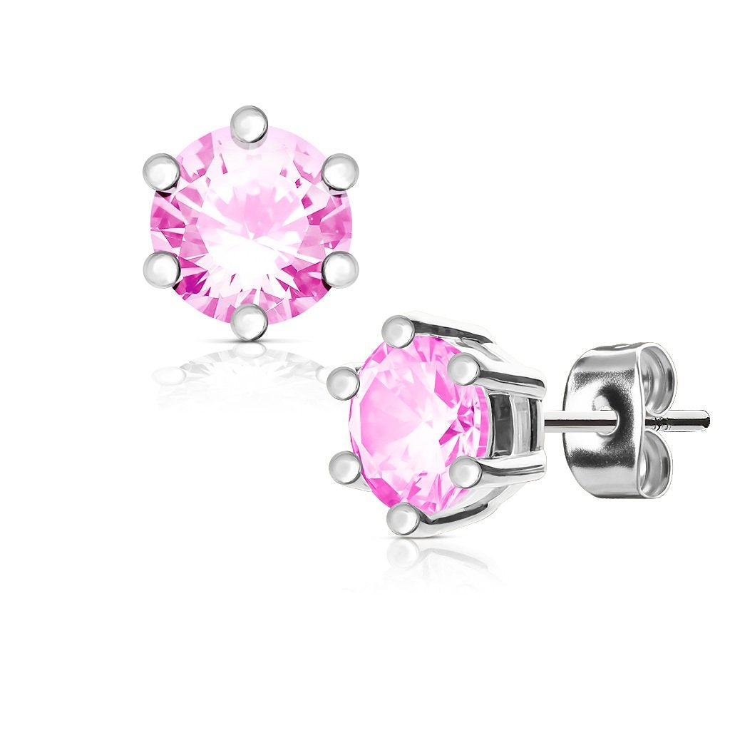 1 Paar Ohringe Ohrringe Set Stecker Edelstahl Chirurgenstahl Rund Prong Zirkonia clear gold pink aqua roségold