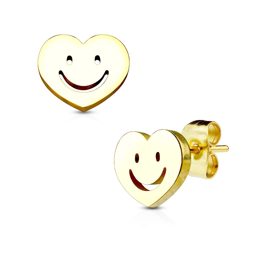 1 Paar Ohrringe Set Ohrstecker Edelstahl Chirurgenstahl Lachendes Herz gold silber