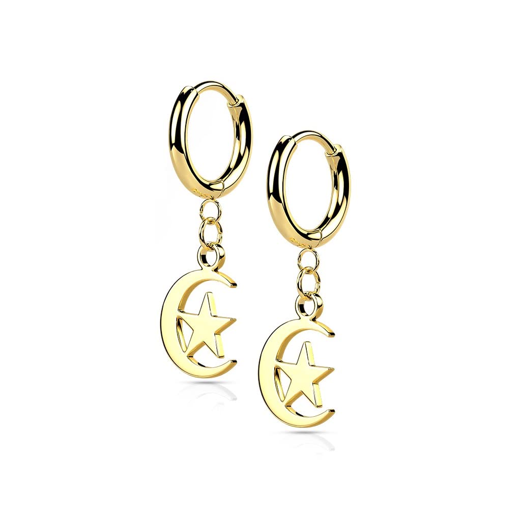 1 Paar Damen Creolen Ohrhänger Halb-Mond Stern-Anhänger Ohrringe Ohrstecker Chirurgenstahl Silber Gold Schwarz Roségold