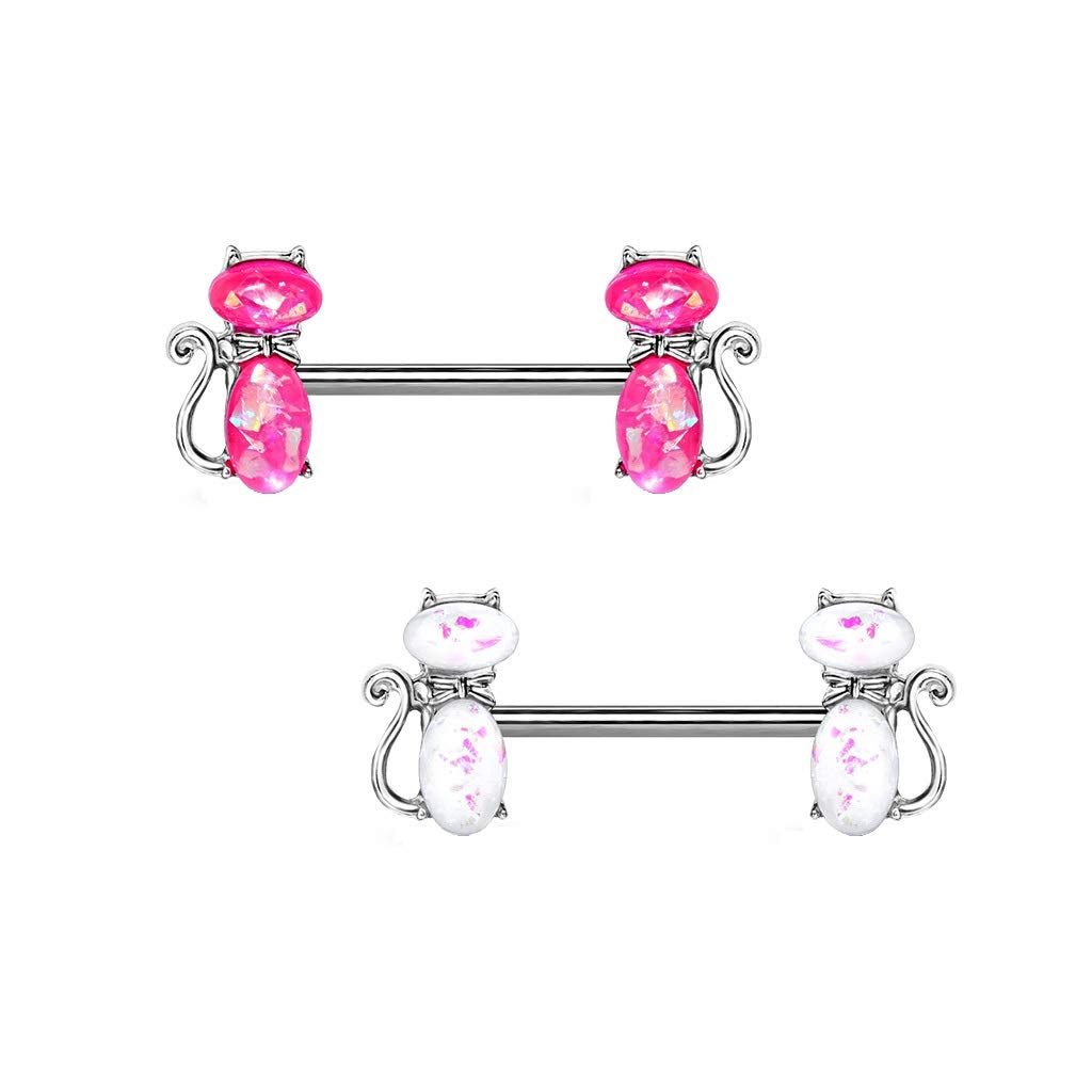 Brustwarzenpiercing Glitzer-Opal Katze Brustpiercing Nippelpiercing Chirurgenstahl Silber Pink Weiß Stab 1,6/14mm