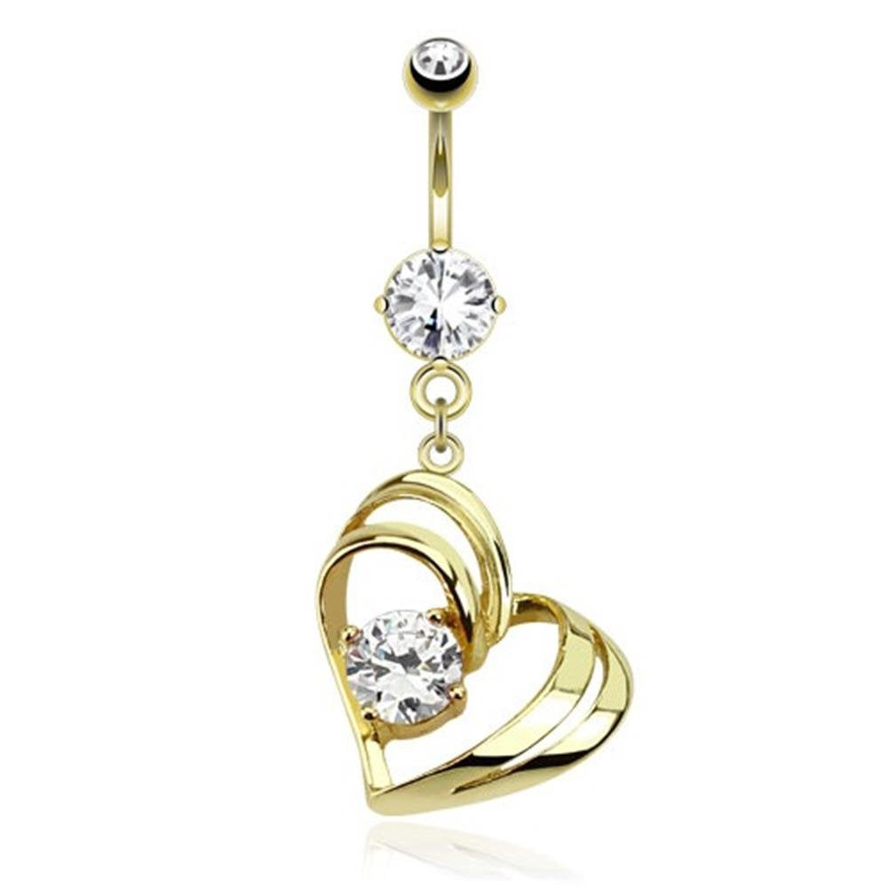 Bauchnabelpiercing Anhänger VERGOLDETE Herzen 1,6mm 10mm Stab Nabelpiercing Edelstahl Chirurgenstahl Bananabell Zirkonia 14 Karat