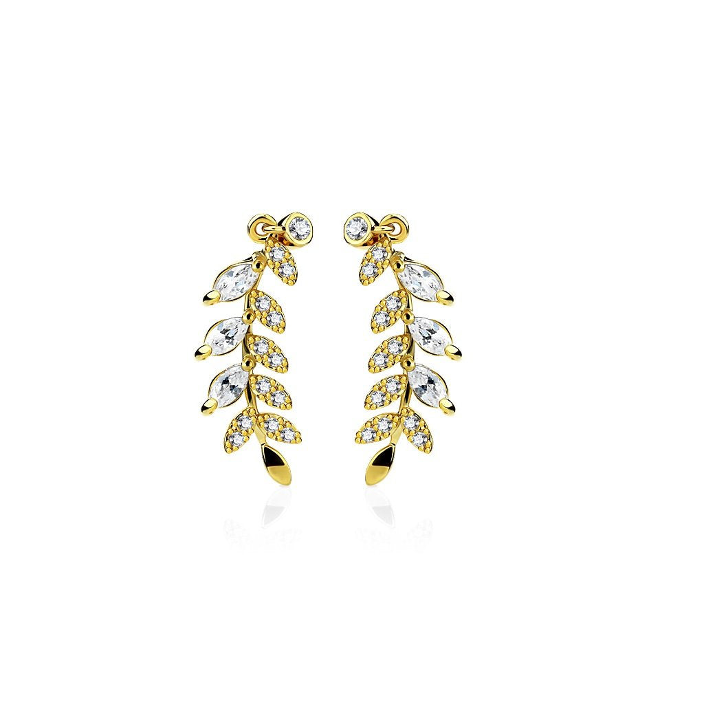 1 Paar Ohrklemmen BLÄTTER 21 x 3mm Set Ohrringe Ohrclip Ohrstecker Chirurgenstahl Zirkonia Silber Gold Roségold