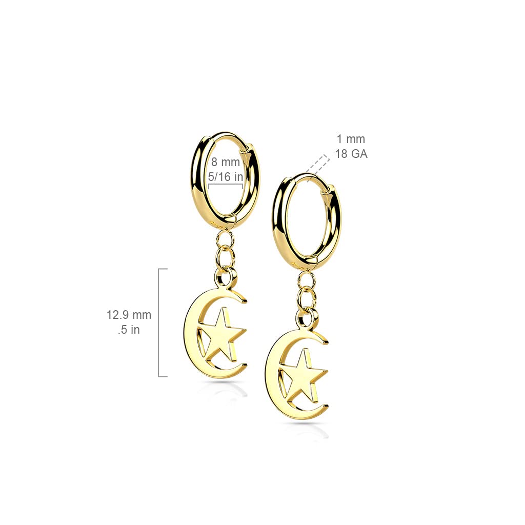 1 Paar Damen Creolen Ohrhänger Halb-Mond Stern-Anhänger Ohrringe Ohrstecker Chirurgenstahl Silber Gold Schwarz Roségold