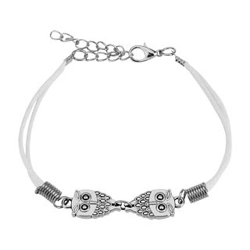 Wickelarmband Eule Länge 235mm Breite 2,04mm verstellbar Karabinerverschluss Kunstleder Seil Unisex braun schwarz pink blau Weiss