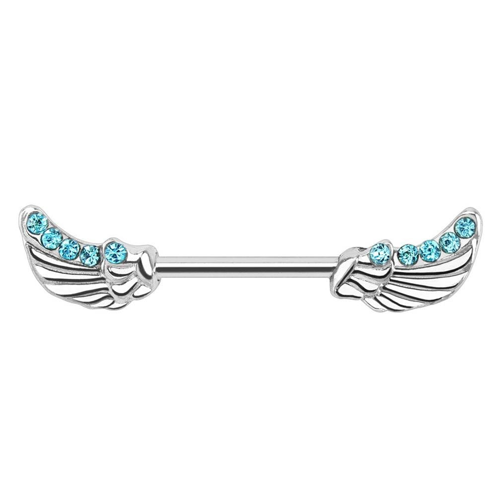 Engels-FLÜGEL Brustwarzenpiercing Brustpiercing Nippelpiercing Edelstahl VERGOLDET KRISTALL ZIRKONIA Clear PINK Aqua 1,6mm 12mm