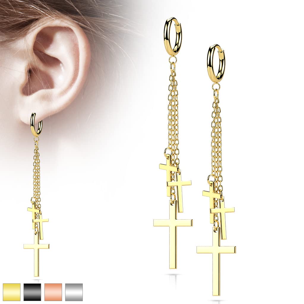 1 Paar Damen Creolen Ohr-Hänger 3 Kreuze Ketten-Anhänger Ohrringe Ohrstecker Silber Gold Schwarz Roségold