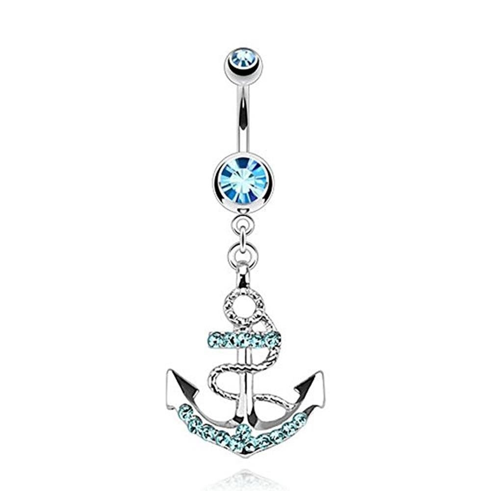 Bauchnabelpiercing Anker 1,6mm 10mm Anhänger Nabelpiercing Chirurgenstahl Bananabell Zirkonia Silber Clear Blau Pink Schwarz