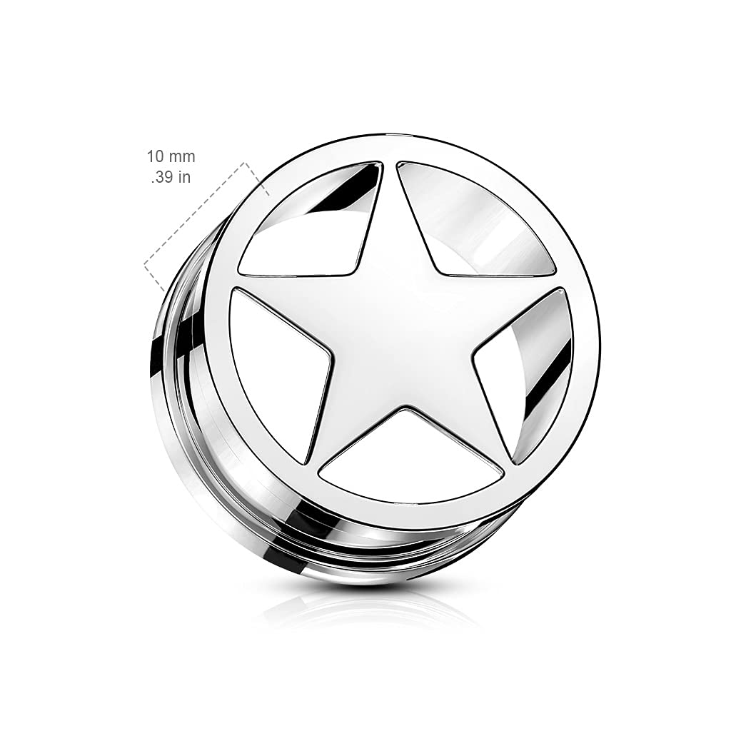 Ohrtunnel Stern Silber Schwarz Chirurgenstahl Ohrpiercing Ohrschmuck Plug Screw Fit Flesh Schraubverschluss 6-25mm