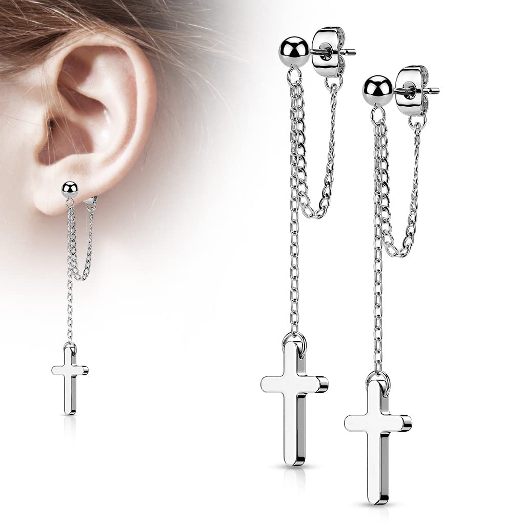 1 Paar Damen Ohrstecker Ketten-Kreuz Anhänger Chirurgenstahl Ohrringe Ohrhänger Silber Gold Schwarz Roségold