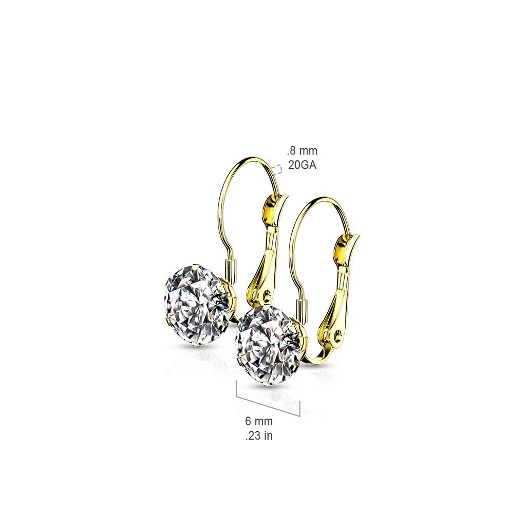 1 Paar Damen Ohrhänger runder Zirkonia Anhänger Ohrringe Ohrstecker Chirurgenstahl Klapp-Bügel Silber Gold Roségold