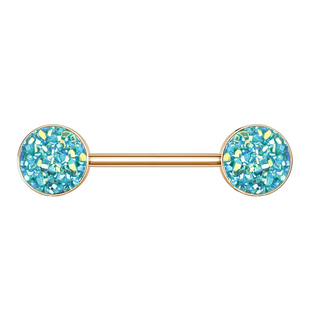 Brustwarzenpiercing Glitzer KRISTALL-Steine Brustpiercing Nippelpiercing Chirurgenstahl Roségold Multicolor Stab 1,6/14mm Stein 9mm