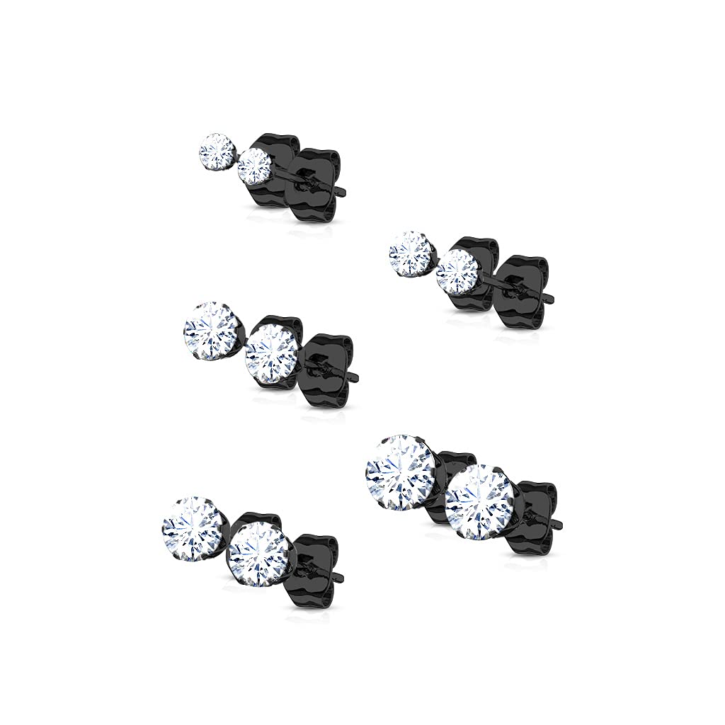 5 Paar Ohringe Runder Zirkonia 3mm 4mm 5mm 6mm 7mm Ohrringe Ohrstecker Chirurgenstahl Silber Gold Schwarz