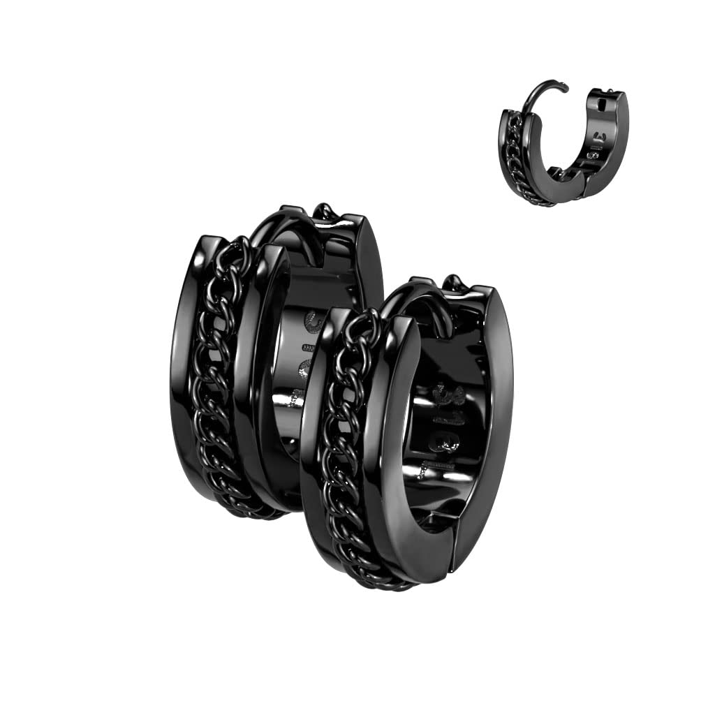 1 Paar Damen Creolen Ketten-Detail 4-mm Breite Chirurgenstahl Ohrringe Ohrstecker Gold Schwarz Silber