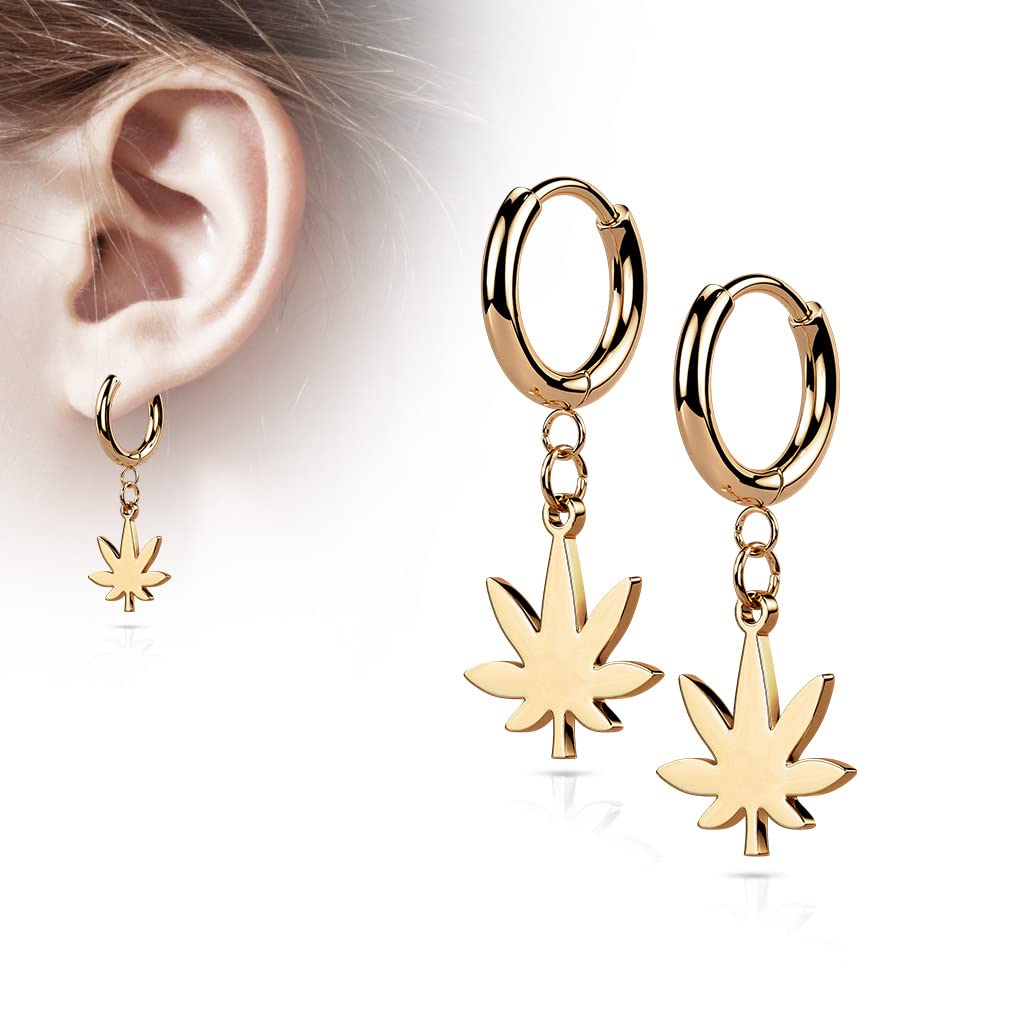 1 Paar Damen Creolen Ohrhänger Hanf-Blatt Anhänger Ohrringe Ohrstecker Silber Gold Schwarz Roségold