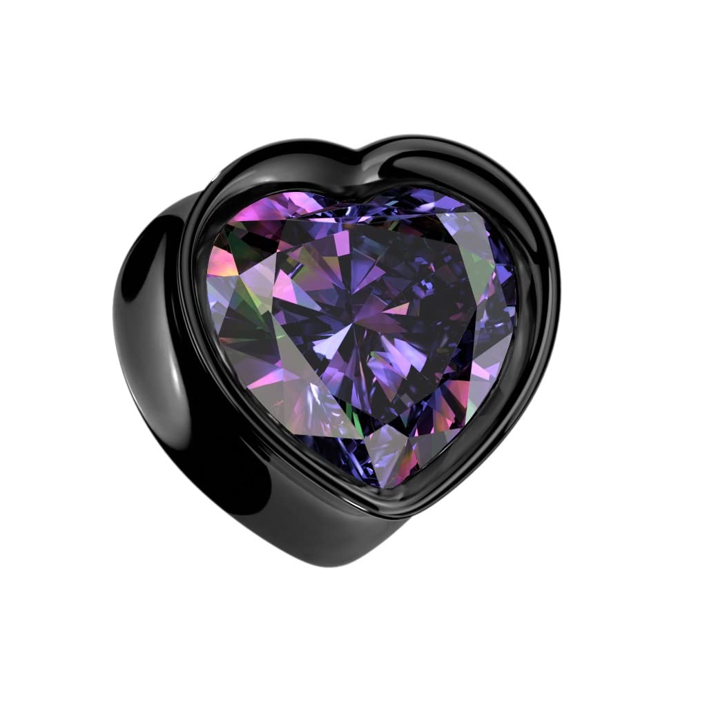 Ohrtunnel Silber Schwarz Herz Zirkonia Clear Bunt Chirurgenstahl Ohrpiercing Ohrschmuck Plug Sattelverschluss 8-16mm