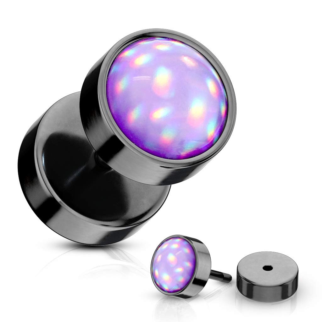 Fake Ohrplug leuchtender Stein Opal-Effekt Ohrpiercing Ohrschmuck Chirurgenstahl Schraubverschluss viele Farben 8mm