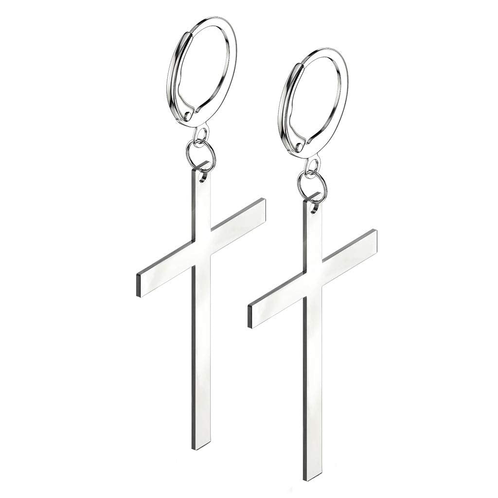 1 Paar Damen Creole großes Kreuz Anhänger Ohrringe Ohring Chirurgenstahl Klappverschluss Silber Gold Schwarz