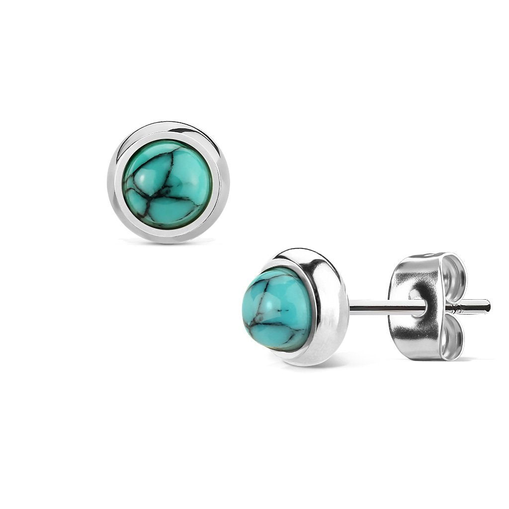 1 Paar Stud Ohrring Set Ohrstecker Chirurgenstahl Halbedelsteine eingefasst Amethyst Grüne Jade Tigerauge Türkis
