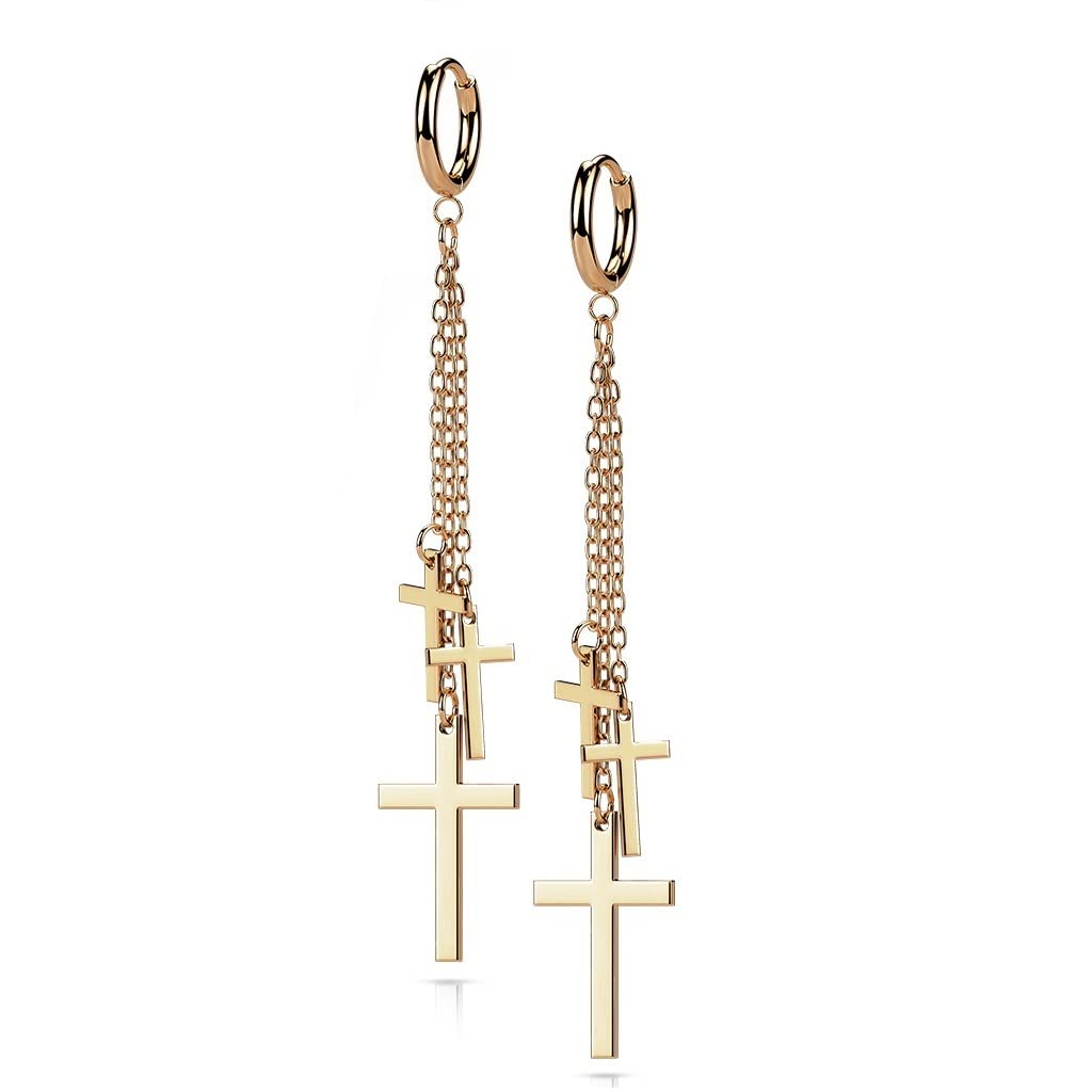 1 Paar Damen Creolen Ohr-Hänger 3 Kreuze Ketten-Anhänger Ohrringe Ohrstecker Silber Gold Schwarz Roségold