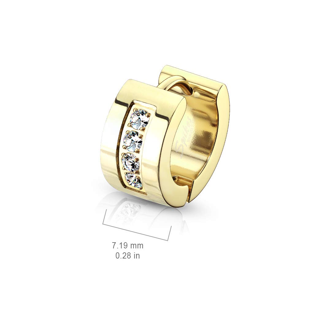 1 Paar Damen CREOLEN 4 Zirkonia Clear Ohrringe Ohrstecker Chirurgenstahl Gold Schwarz Silber Roségold 7mm
