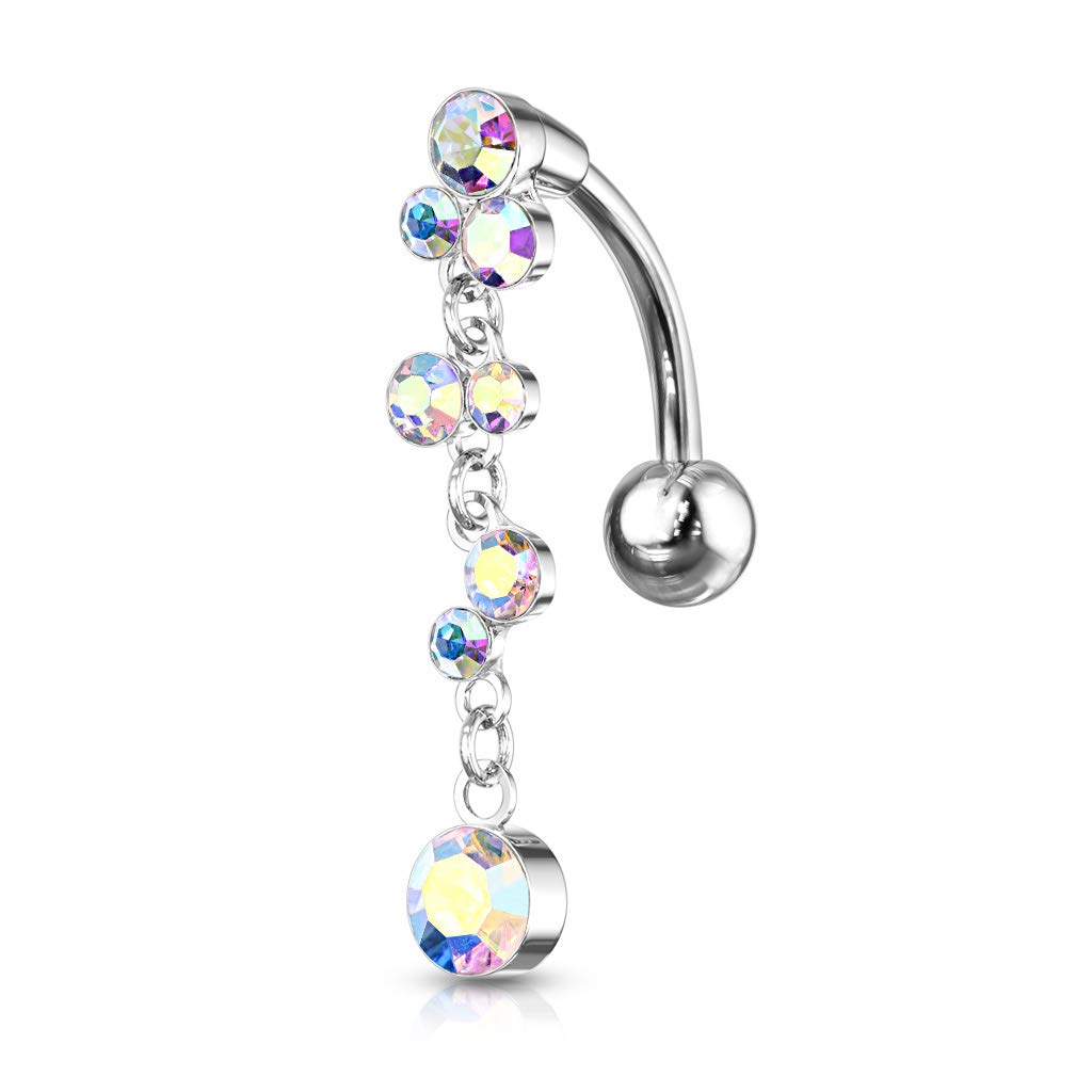 Bauchnabelpiercing Kristall Blasen-Anhänger Nabelpiercing Chirurgenstahl Bananabell Silber Regenbogen Clear Bunt Stab 1,6/10mm