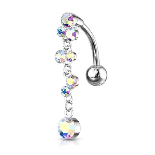 Bauchnabelpiercing Kristall Blasen-Anhänger Nabelpiercing Chirurgenstahl Bananabell Silber Regenbogen Clear Bunt Stab 1,6/10mm