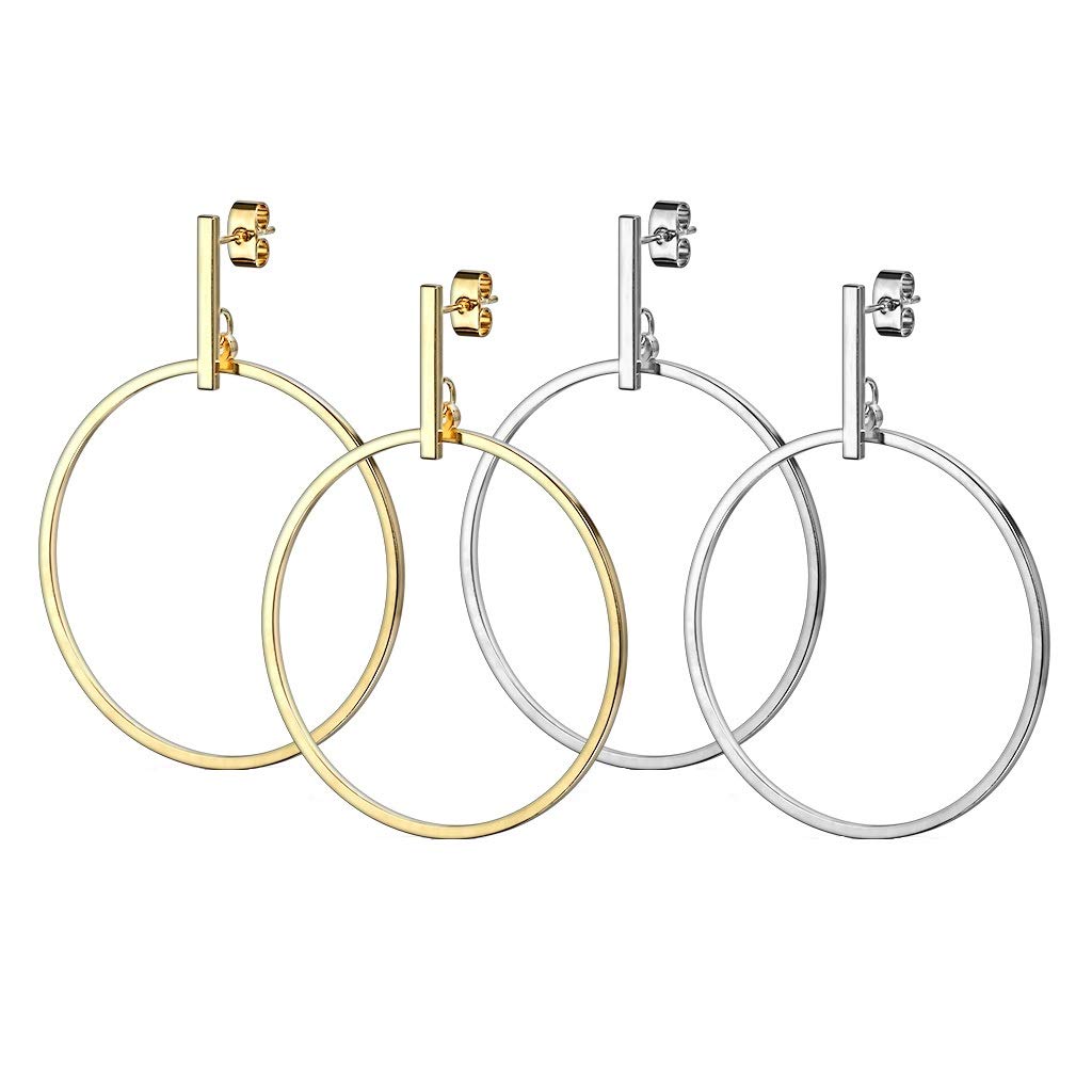 1 Paar Damen Ohrstecker Balken Anhänger Ring rund Ohrringe Chirurgenstahl Steckerverschluss Silber Gold